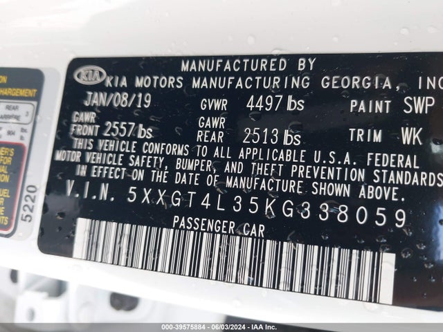 KIA Optima Lx 2019 5XXGT4L35KG338059 Image 9