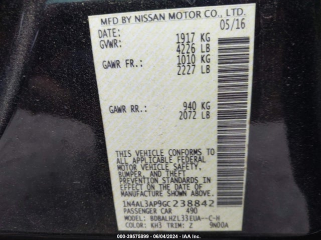 Nissan Altima 2.5 Sr 2016 1N4AL3AP9GC238842 Image 9