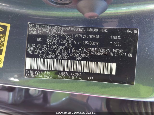 Toyota Highlander Xle 2018 5TDJZRFH5JS865329 Image 9
