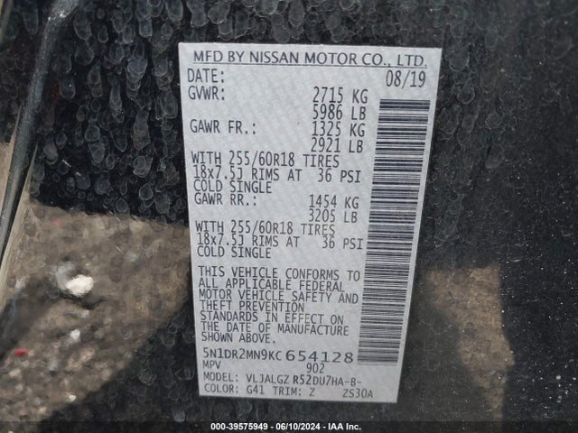 Nissan Pathfinder Sl 2019 5N1DR2MN9KC654128 Image 9
