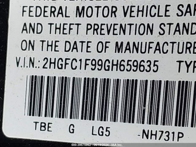 2HGFC1F99GH659635 Honda Civic Touring