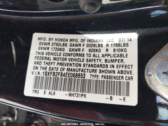 Honda CIVIC EX 2014 19XFB2F84EE068653 Image 9