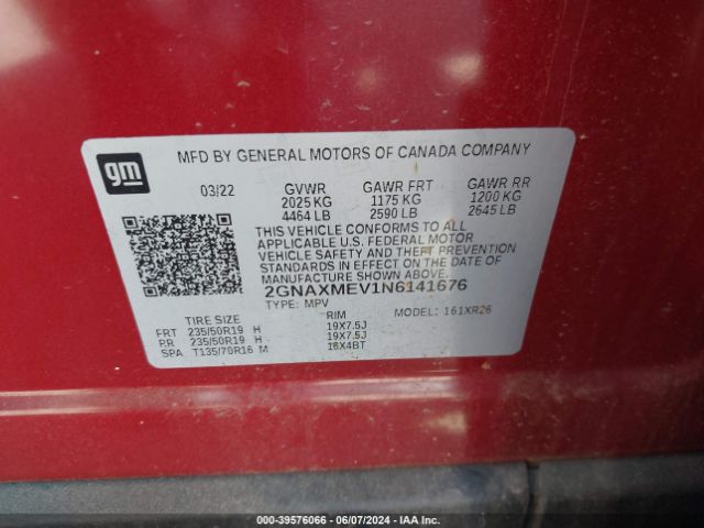 2GNAXMEV1N6141676 Chevrolet Equinox Fwd Rs