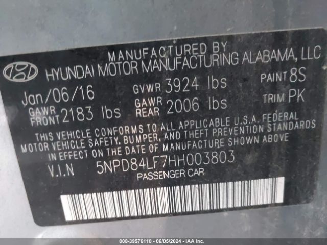 5NPD84LF7HH003803 Hyundai ELANTRA SE