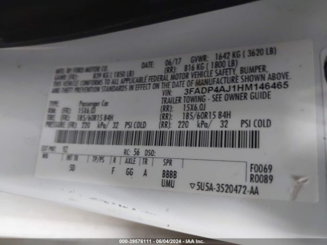 3FADP4AJ1HM146465 Ford FIESTA S