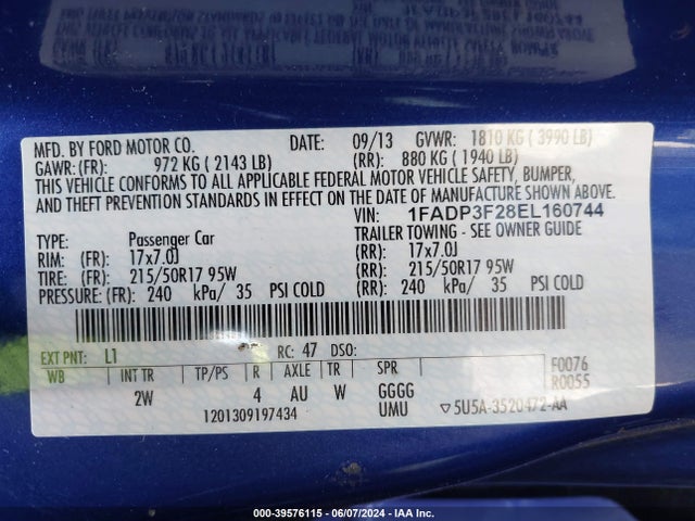Ford FOCUS SE 2014 1FADP3F28EL160744 Image 9