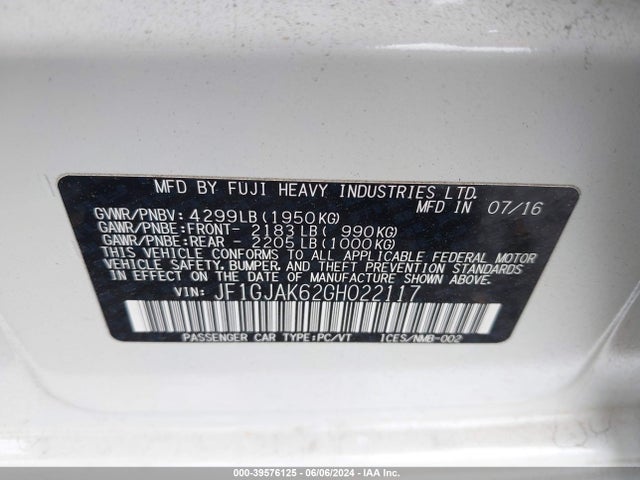 JF1GJAK62GH022117 Subaru Impreza 2.0i Limited