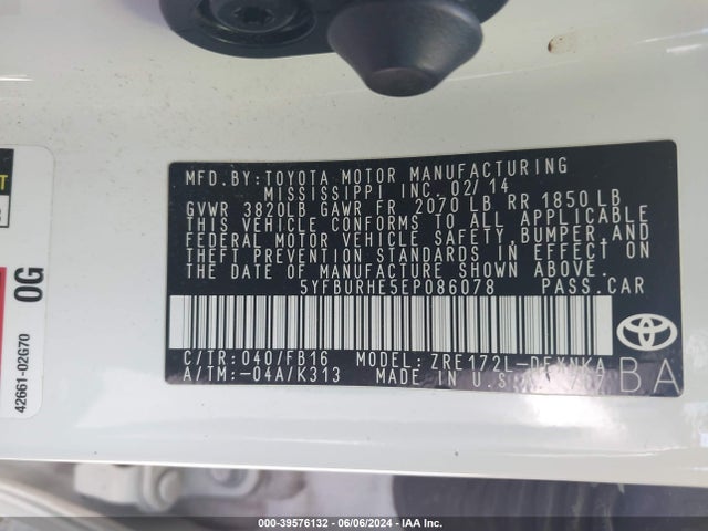 Toyota COROLLA LE 2014 5YFBURHE5EP086078 Image 9
