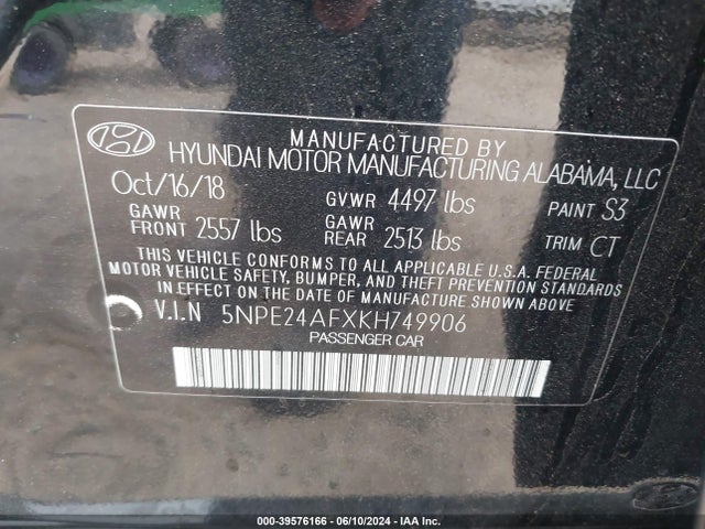 Hyundai SONATA SE 2019 5NPE24AFXKH749906 Image 9