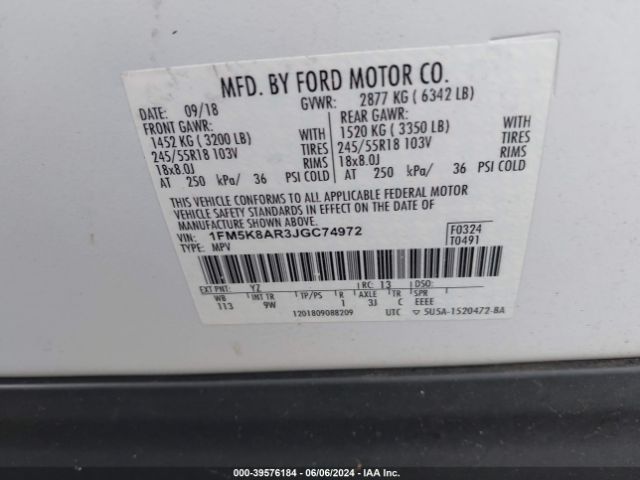 1FM5K8AR3JGC74972 Ford Police Interceptor Utility