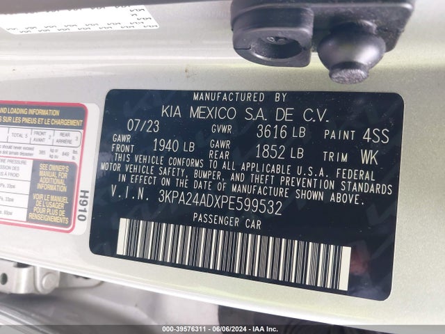 3KPA24ADXPE599532 KIA RIO LX