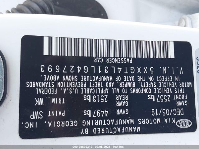 5XXGT4L31LG427693 KIA Optima Se