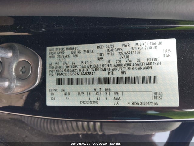 Ford ESCAPE SE 2022 1FMCU0G62NUA53841 Image 9