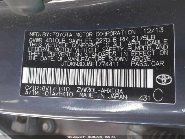Toyota Prius Two 2014 JTDKN3DU6E1774411 Image 9