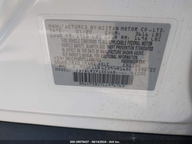 3N1CP5BV7LL496763 Nissan Kicks S Xtronic Cvt