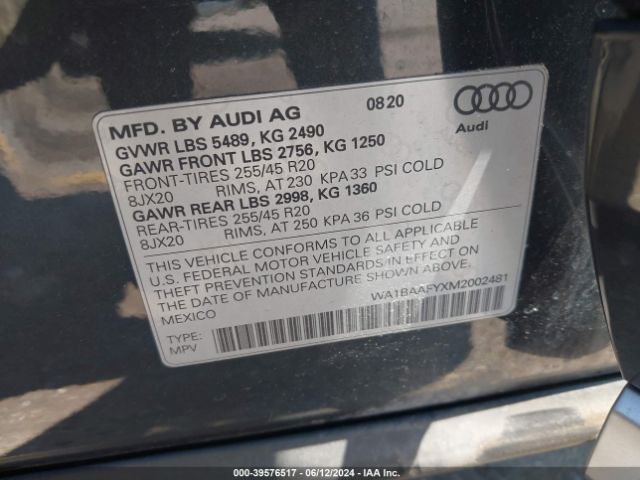 WA1BAAFYXM2002481 Audi Q5 Premium Plus 45 Tfsi Quattro S Tronic
