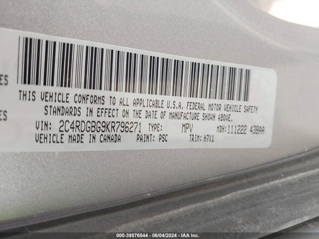 2C4RDGBG9KR796271 Dodge Grand Caravan Se