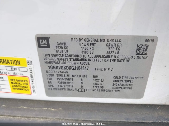 Chevrolet Traverse 1lt 2016 1GNKVGKDXGJ104347 Image 9