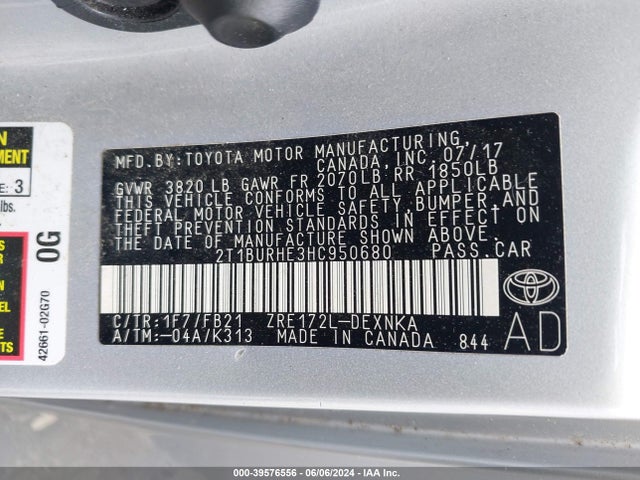Toyota COROLLA LE 2017 2T1BURHE3HC950680 Image 9