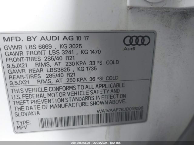 WA1VAAF76JD019086 Audi Q7 3.0t Premium
