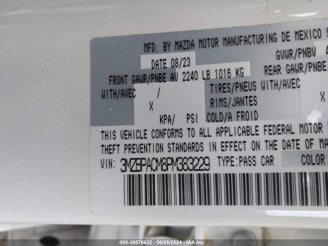 3MZBPACM8PM383229 Mazda Mazda3 2.5 S Preferred
