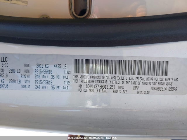 1C4NJCEA6HD131251 Jeep Compass High Altitude Fwd
