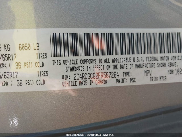 Dodge Grand Caravan Sxt 2015 2C4RDGCG2FR587264 Image 9