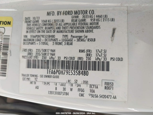 Ford FUSION SE 2014 1FA6P0H79E5358480 Image 9