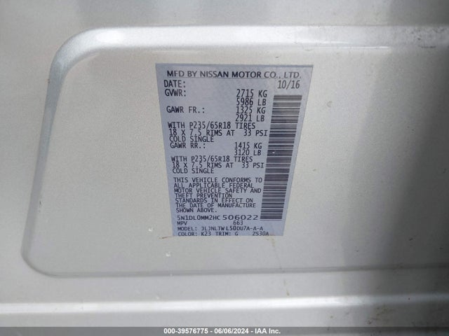 5N1DL0MM2HC506022 Infiniti QX60