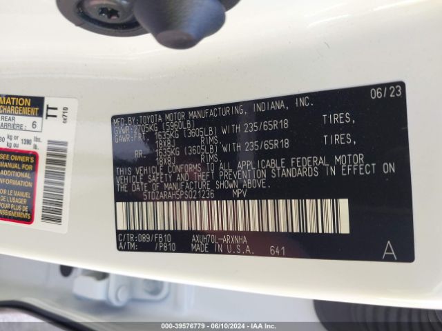 5TDZARAH5PS021236 Toyota Highlander Hybrid Le