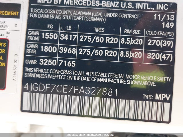 4JGDF7CE7EA327881 Mercedes-Benz Gl 450 4matic