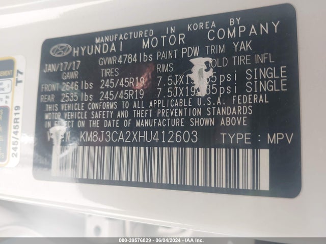 Hyundai Tucson Sport 2017 KM8J3CA2XHU412603 Image 9