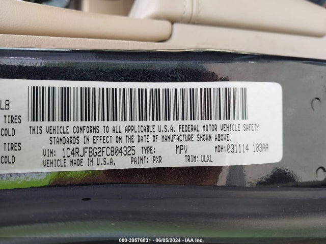 Jeep Grand Cherokee Limited 2015 1C4RJFBG2FC804325 Image 9