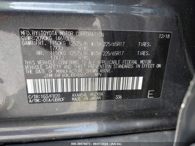 Toyota RAV4 LE 2019 JTMF1RFV0KJ004867 Image 9