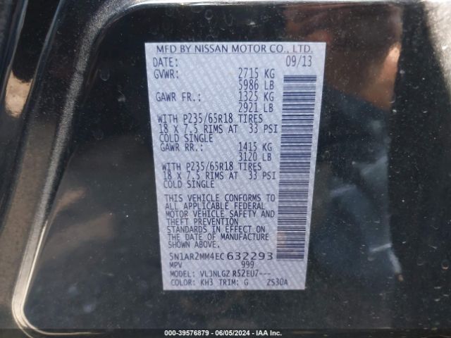 5N1AR2MM4EC632293 Nissan Pathfinder Sl