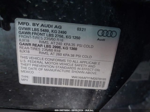 WA1AAAFY1M2079185 Audi Q5 Premium 45 Tfsi Quattro S Tronic