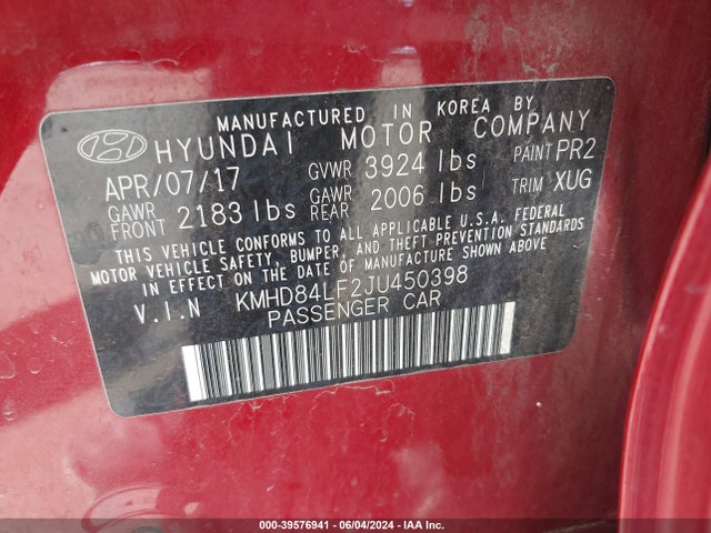 Hyundai ELANTRA SEL 2018 KMHD84LF2JU450398 Image 9