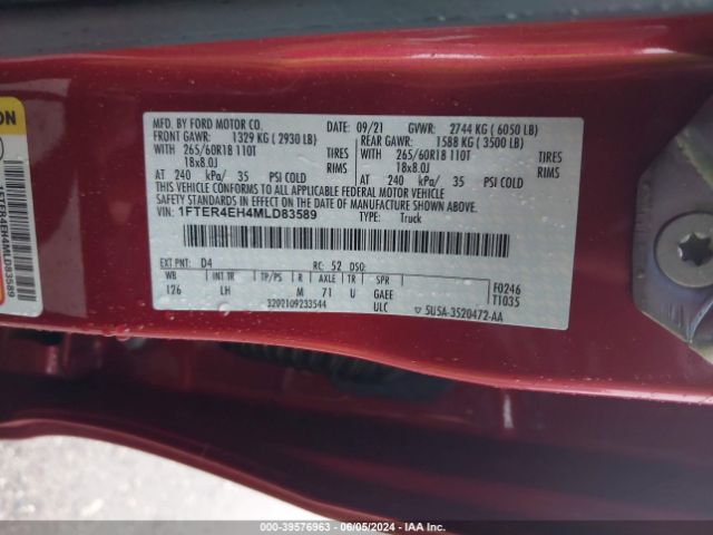 1FTER4EH4MLD83589 Ford RANGER XL