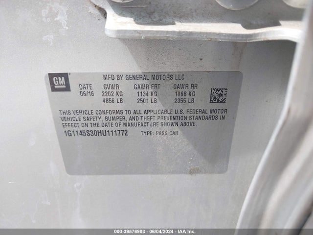 Chevrolet IMPALA 2LZ 2017 1G1145S30HU111772 Image 9