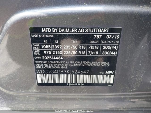 WDCTG4GB3KJ624647 Mercedes-Benz Gla 250 4matic
