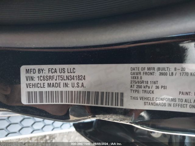 1C6SRFJT5LN341824 RAM 1500 Laramie  4x4 5'7 Box