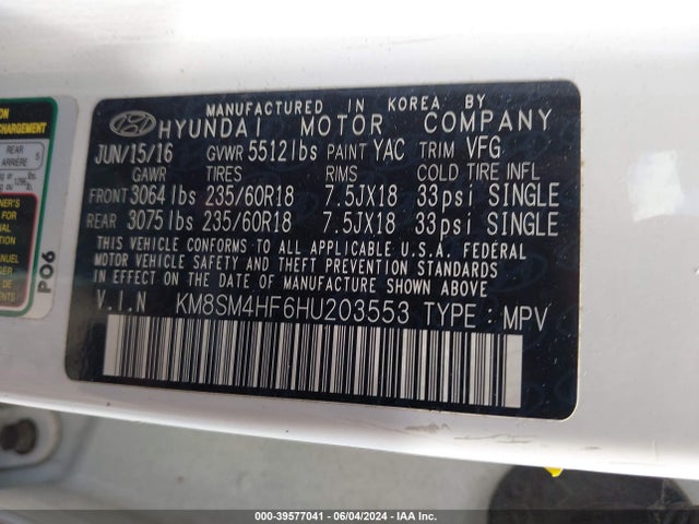 Hyundai Santa Fe Se 2017 KM8SM4HF6HU203553 Image 9