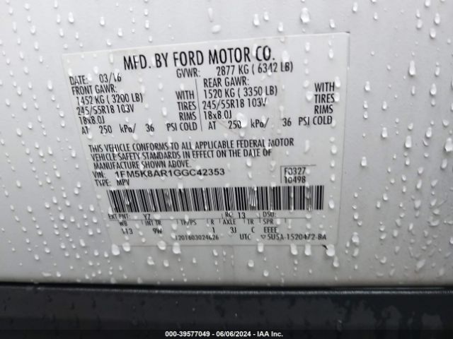 1FM5K8AR1GGC42353 Ford Utility Police Interceptor