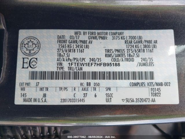 1FTEW1EF7HFB95188 Ford F-150 Xlt