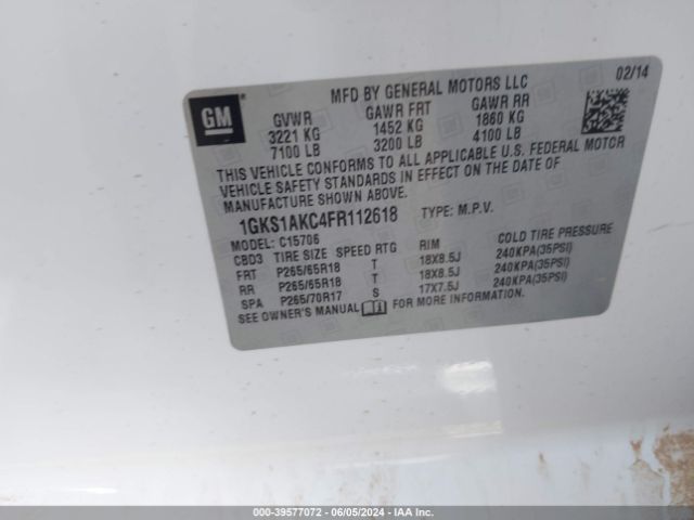 1GKS1AKC4FR112618 GMC YUKON SLE