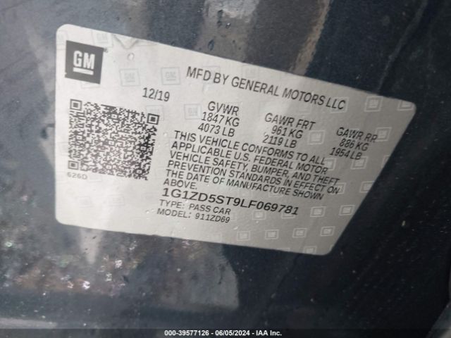 1G1ZD5ST9LF069781 Chevrolet Malibu Fwd Lt