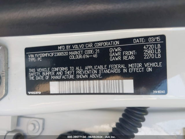 YV126MFK3F2366520 Volvo S60 T5 Premier