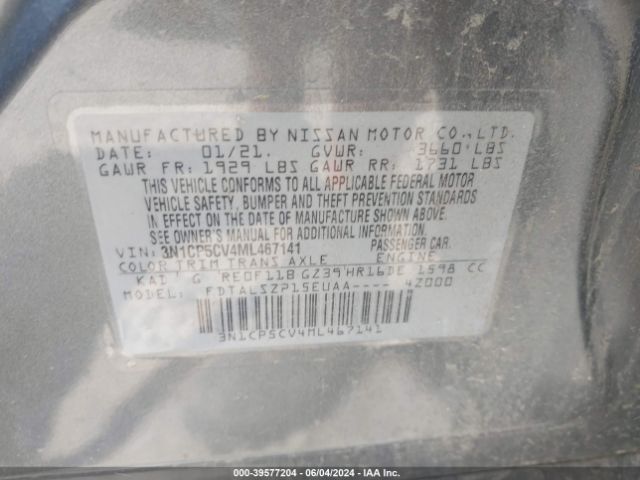 3N1CP5CV4ML467141 Nissan Kicks Sv Xtronic Cvt