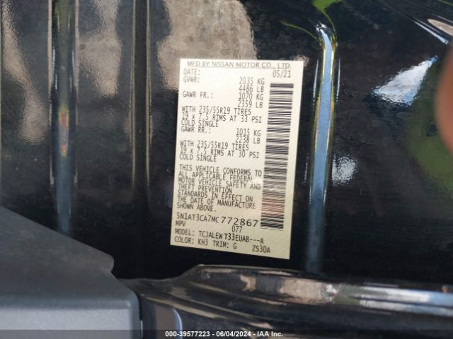 5N1AT3CA7MC772867 Nissan Rogue Sl Fwd
