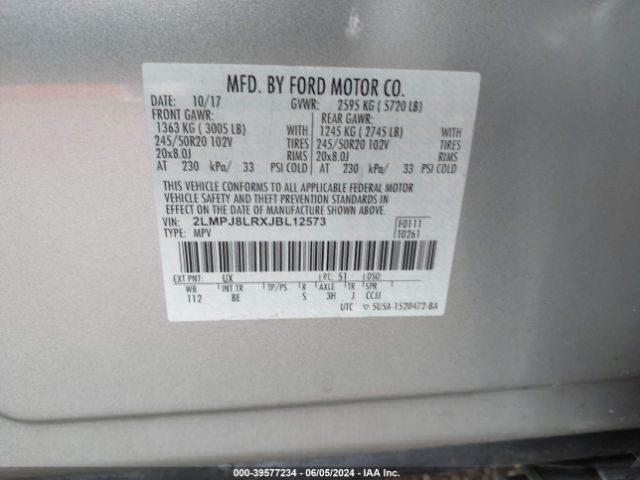 2LMPJ8LRXJBL12573 Lincoln Mkx Reserve